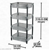Grey plastic multi-purpose rack for office, kitchen, bathroom storage organizer, self-standing, size 42cm x 32cm x 112cm